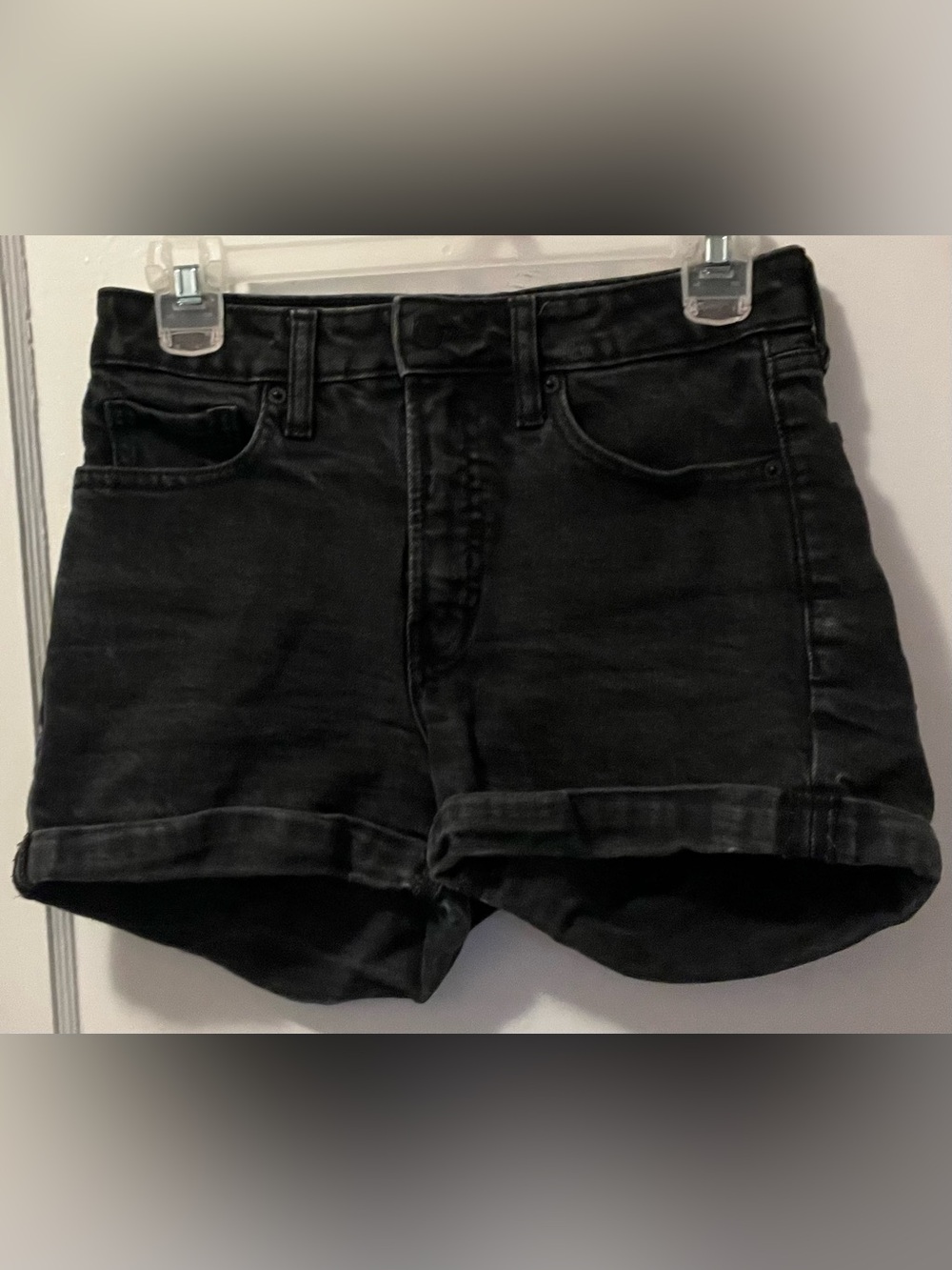 Old Navy OG Straight High Waisted Black Denim Cuffed Shorts - Size 6